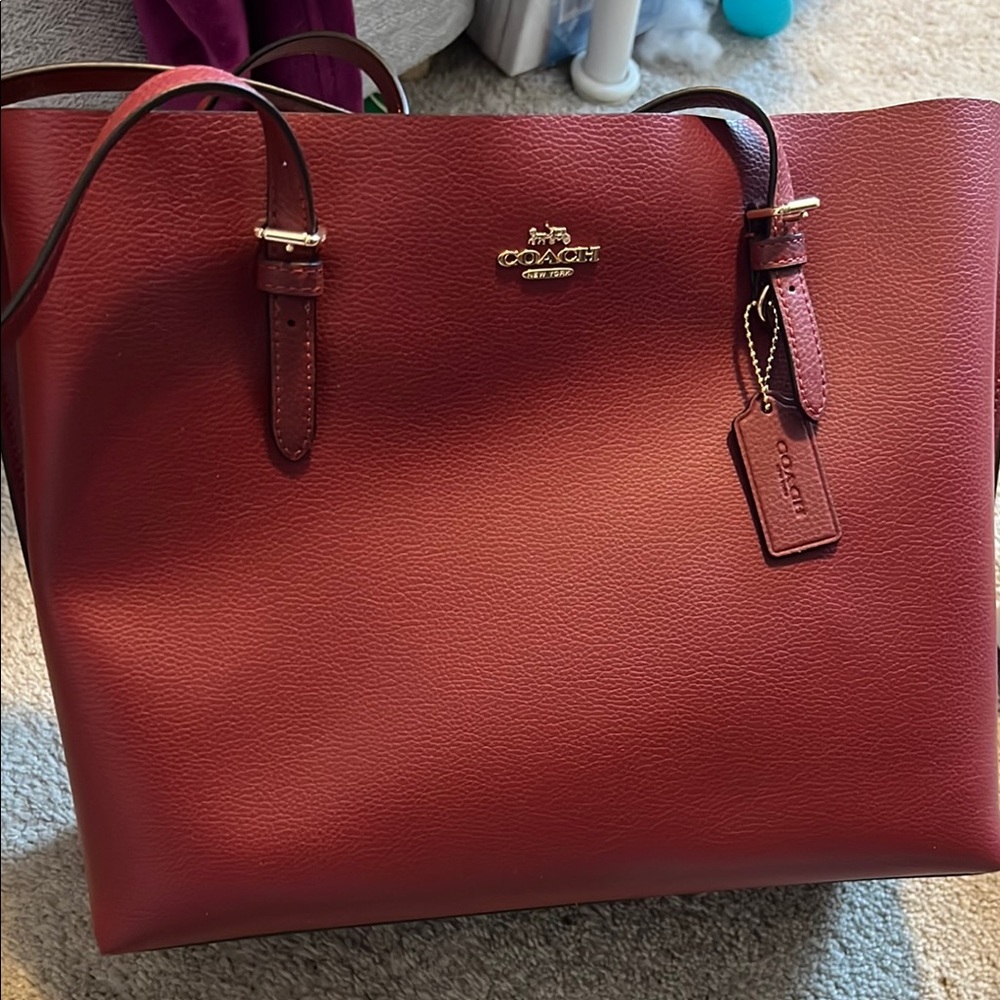 Coach Burgundy Leather Tote with Gold Hardware